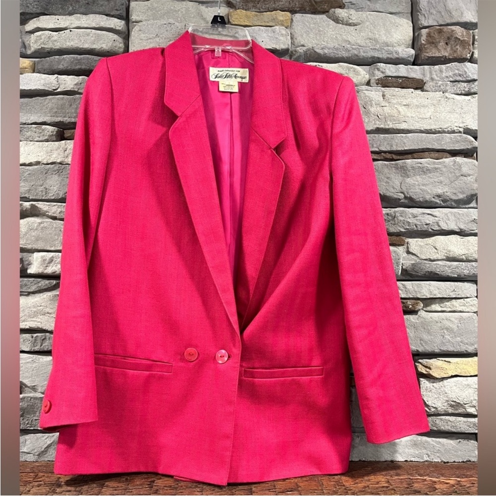 Vintage Sanyo Saks Fifth Avenue hot pink blazer size 4 single breasted tweed